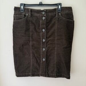 Ann Taylor LOFT Vintage Corduroy Skirt Brown Button Front Pockets Womens Size 10
